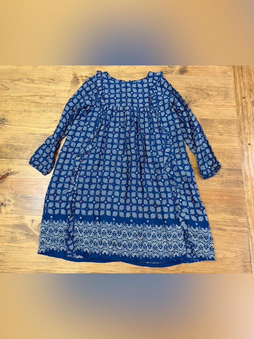 Roller Rabbit Girls Starry Border Blue Print Long Sleeve Dress